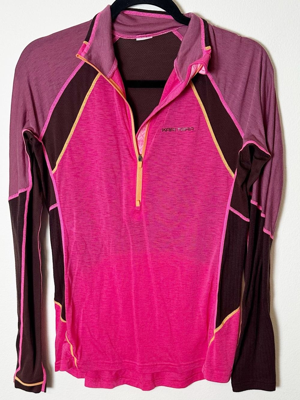 Kari Traa Alma Half Zip Berry Hot Pink Brown Merino Wool Blend Large - Picture 3 of 8